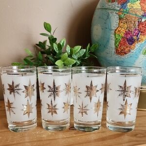 Atomic MCM Dominion Starburst Frosted And Gold Glass Tumblers